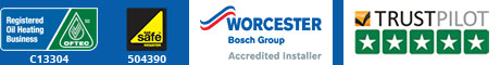 OFTEC Registered Oil Heating Business C13304, Gas Safe 504390, Worcester Bosch Group Accredited Installer, Trustpilot